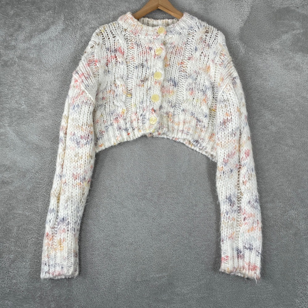 Urban Outfitters Cardigan Womens Medium White Confetti Speckle Cropped Cable Y2K